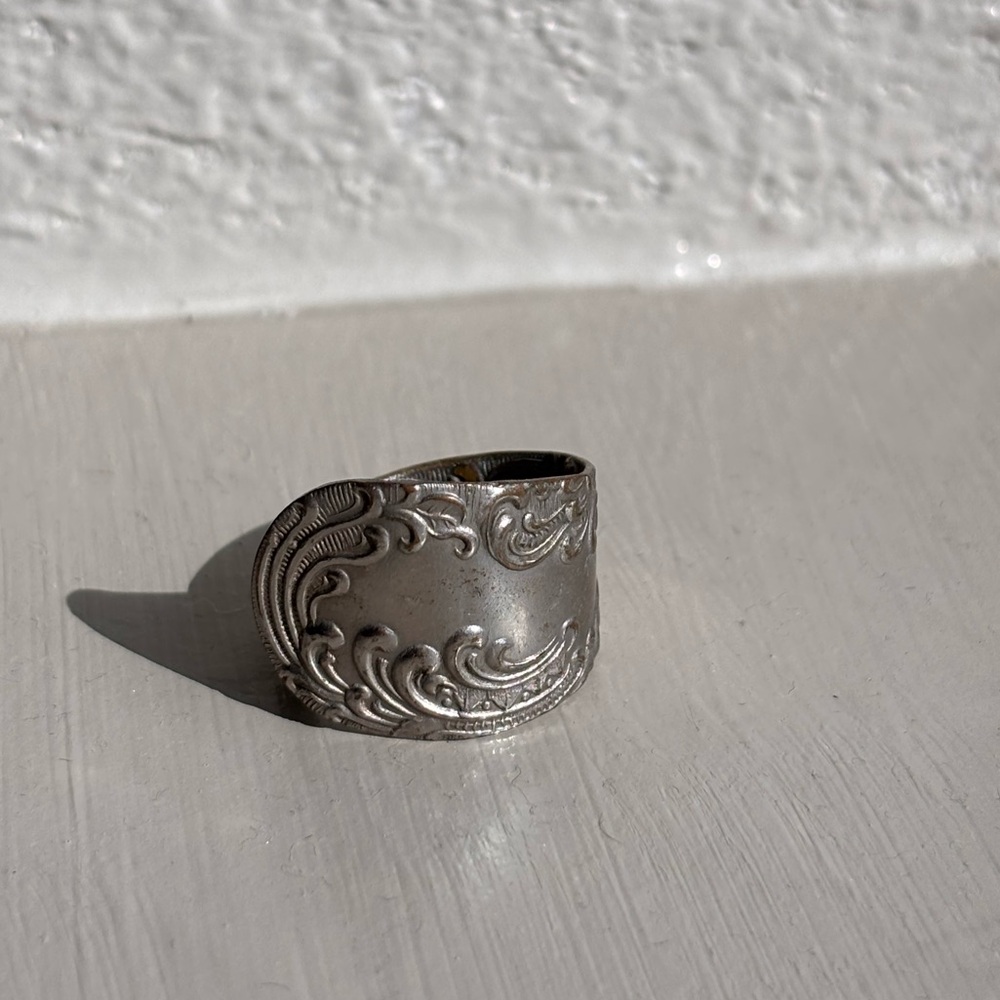Antique Silver Spoon Engraved Ring, One of a Kind!